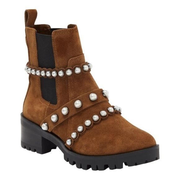 Karl Lagerfeld Paris Pia studed lug sole chelsea boots size 8 NWB Brown Suede.